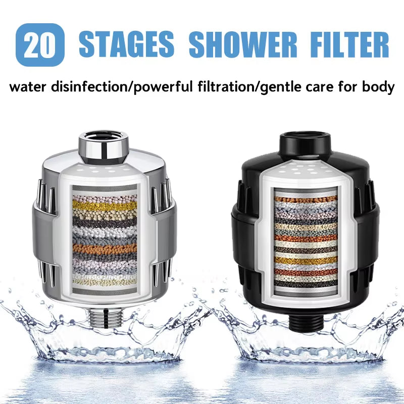 15/20 Stages High Output Shower Water Filter to Remove Heavy Metals Chlorine Fluoride Filtered Soften Hard Water for Shower Head